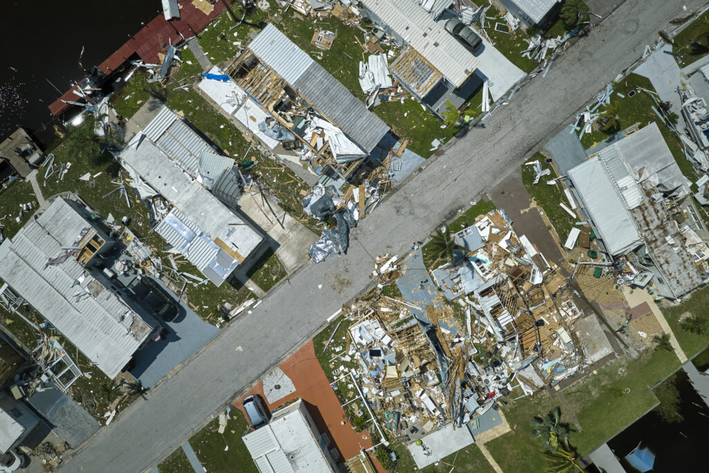 Overview of destroyed homes from extereme weather event.