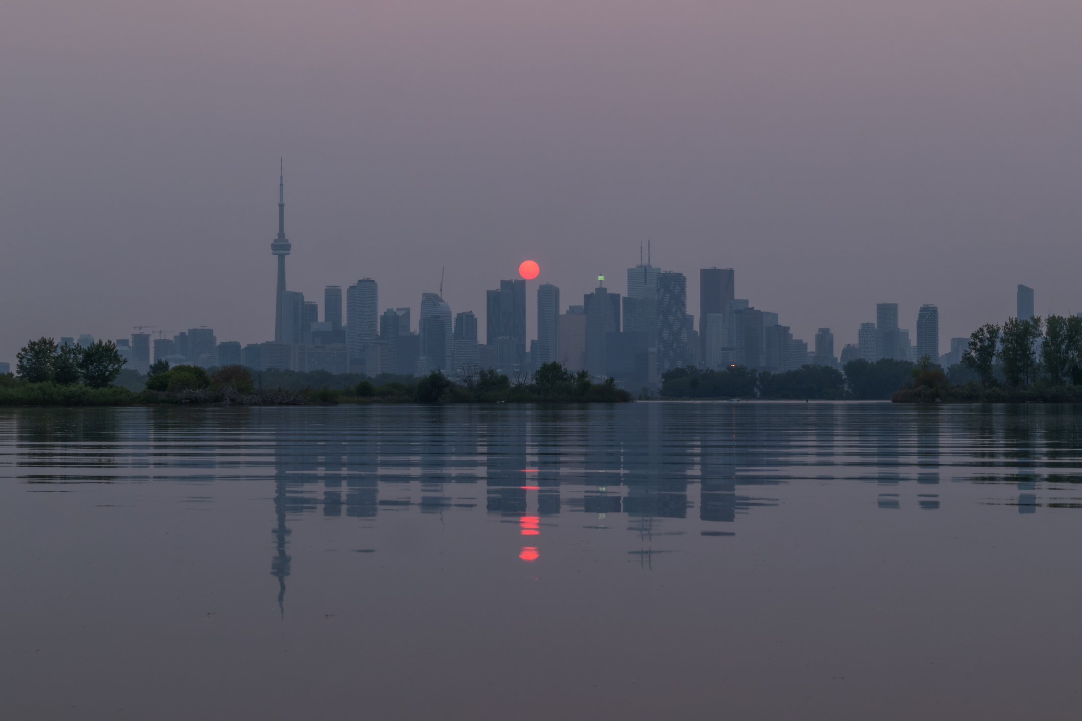 Red sunset over Toronto's skyline.